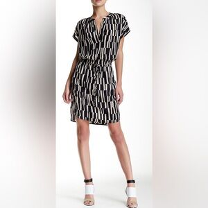 Vince 100% Silk Neutral Cap Sleeve Geometric Block Print Dress